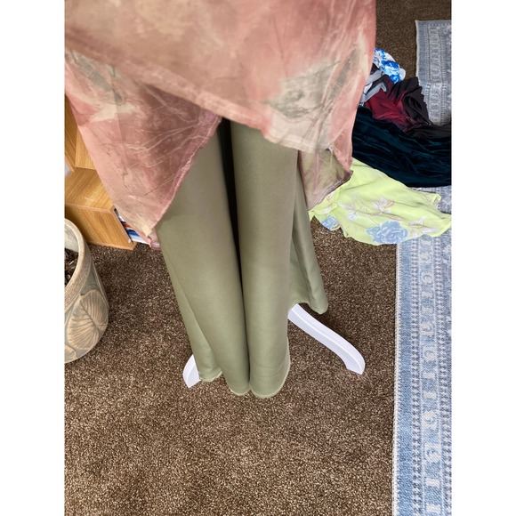 Vintage 1990s Beaded Cowl Back Green Maxi Dress Prom Formal Silky Fairy Wood Y2K - Picture 6 of 6